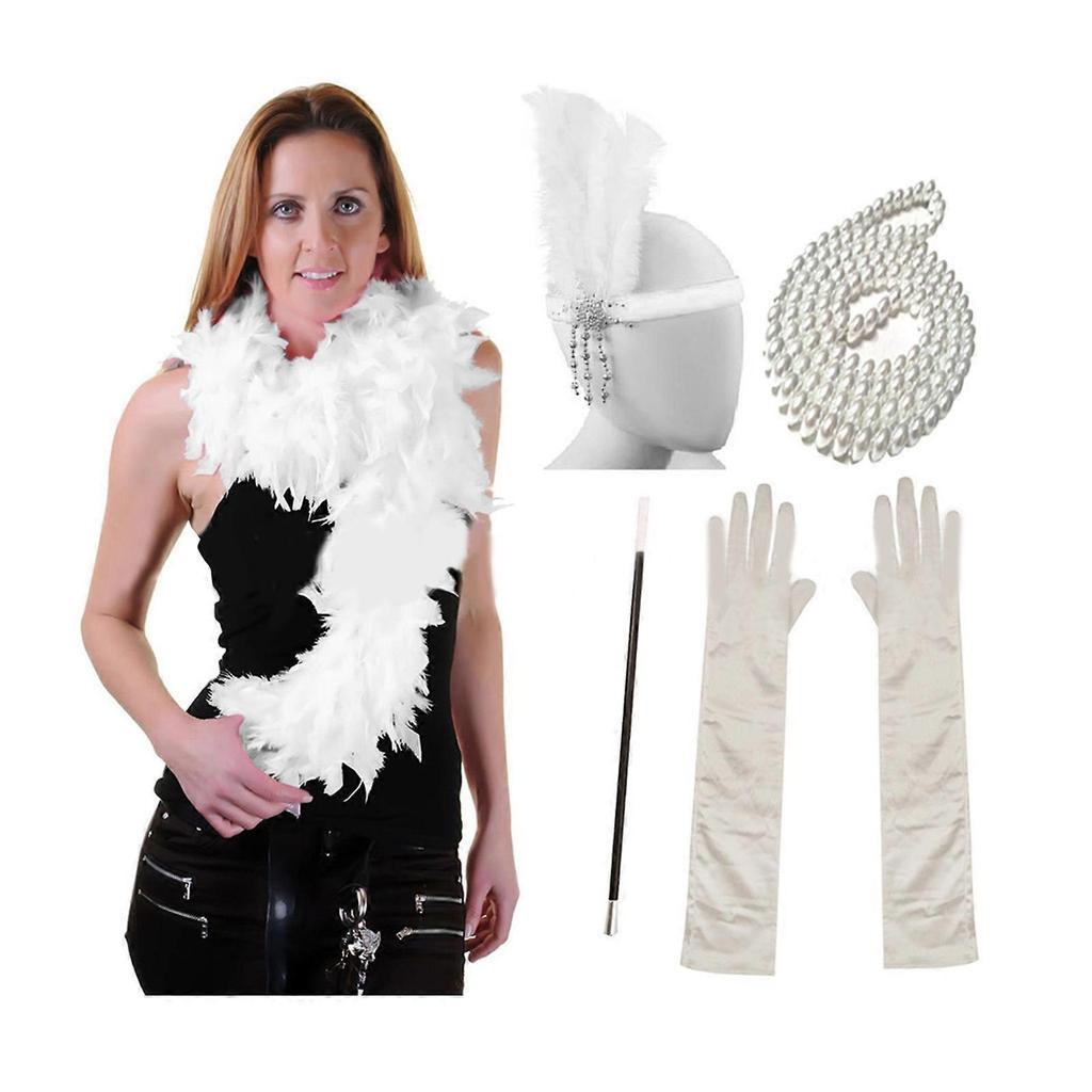 1920s Flapper Gatsby Party Costume Accessories for Women Vintage Rhinestone-Headpiece Long Necklace Makeup Party Wear  Red
