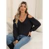 Women's Deep V Off Shoulder Loose Slouchy Knit Pullover Sweater, Fall Winter  Basic Top for Ladies