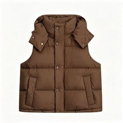 New four-grid down cotton vest women, autumn and winter removable hooded down cotton jacket vest women