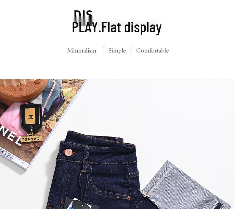 Clearance: Women's Deep Blue High-Waisted Slim-Fit Straight Leg Jeans with Rolled Hem
