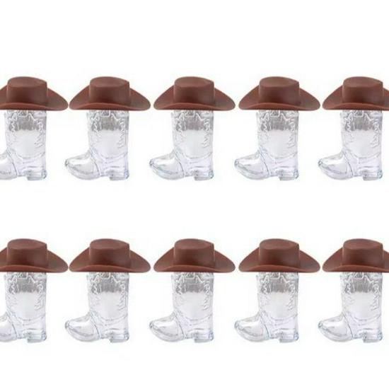 Denim Boots Western Cowboy Theme Plastic Wine Glasses, Clear Small for Bachelorette Party Supplies Brown Hat