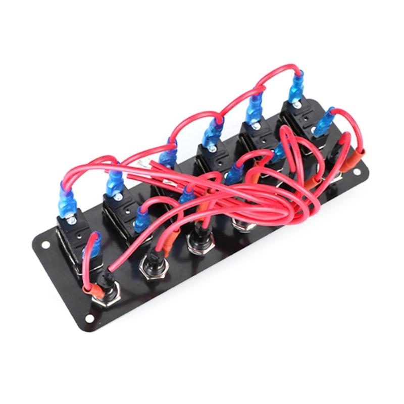 Rockers Switch, 6 Gang Round Rockers Switch Panel, Waterproof Easy-to-Install 12V 24V Switch 10A Fuses for Boats RVs