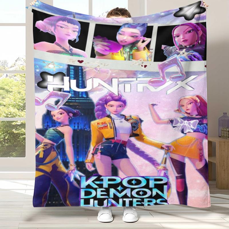 

K-Pop Demon Hunters Golden Saja Boys Flannel Blanket,Ultra Soft Warm Plush Throw for Home Bedroom Bed Sofa Cover Office picnic 75x90cm