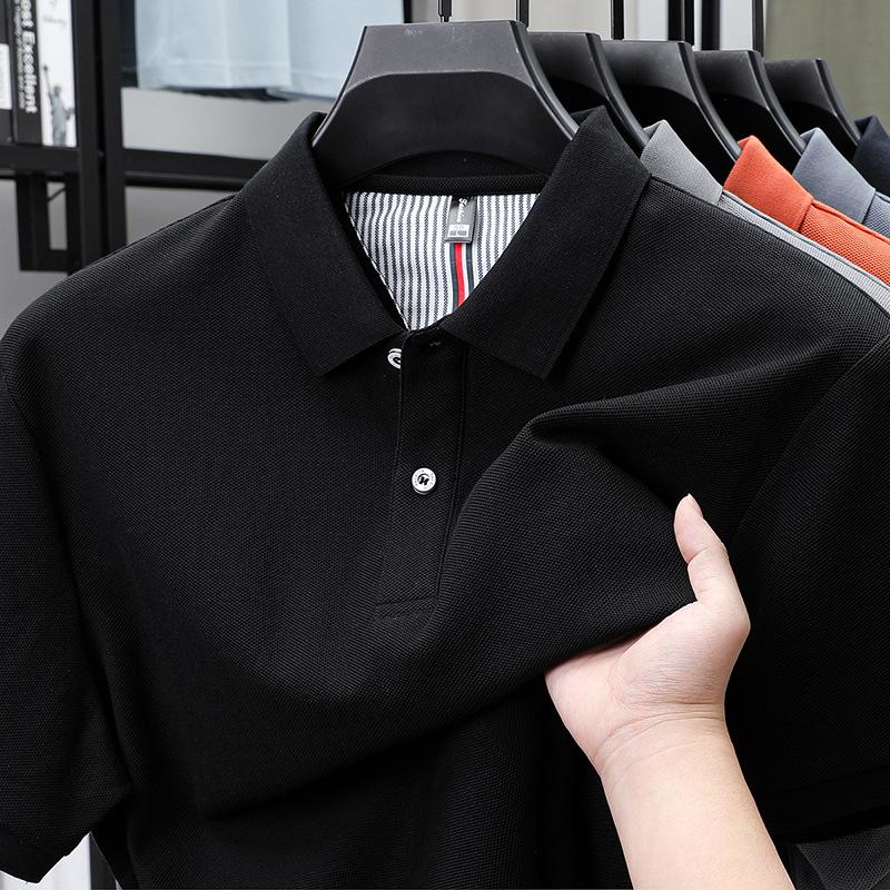 100% Pure Cotton Short Sleeved Men's Polo Shirt Summer Boutique Fashion High-quality Top Solid Color Collar Back Striped T-shirt