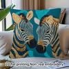 Teal Golden Vintage Zebra Double-Sided Decorative Pillowcase, Aqua Blue Modern Pattern Cushion Cover For Sofa Living Room