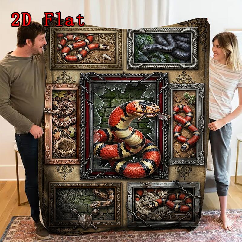 Snakes Ornate Frames 2D Flat Pattern Flannel Blanket, High quality All Seasons, Home Decor, Warmth and Comfort, Perfect for Christmas Gifts.