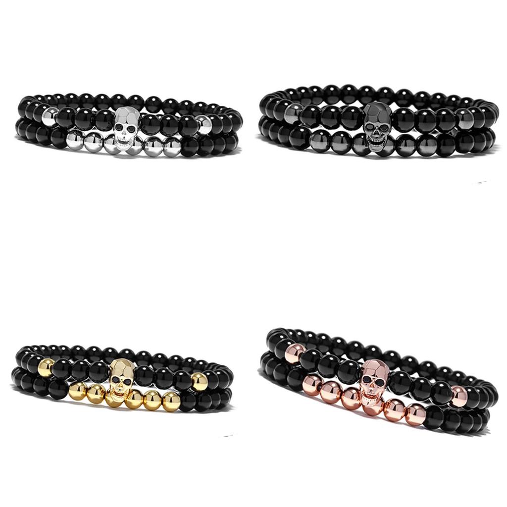 Geometric Skull Demon Bead Bracelet With Diamond Finish For Men And Women