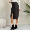 Women's Solid Color Pleated Suede Skirt High Waisted Buckle Wrapped Hip Short Skirt Middle Skirt