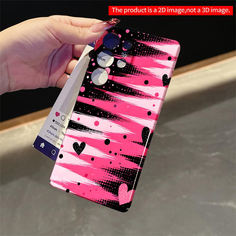 2DFlat Samsung phone case Pink Black Heart Brushstroke Phone Case Applicable to Galaxy S22 S23 S24 S25ULTRA S26 A12 A13 A14 A15 A16  A34 A35 A54 A55