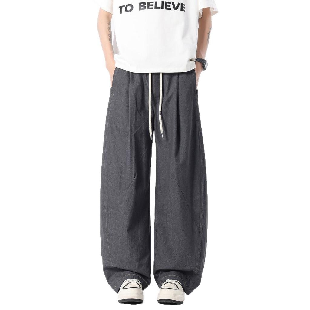 Spring and summer new European, American and Japanese wide-leg splicing black scimitar loose straight casual trousers men's pants