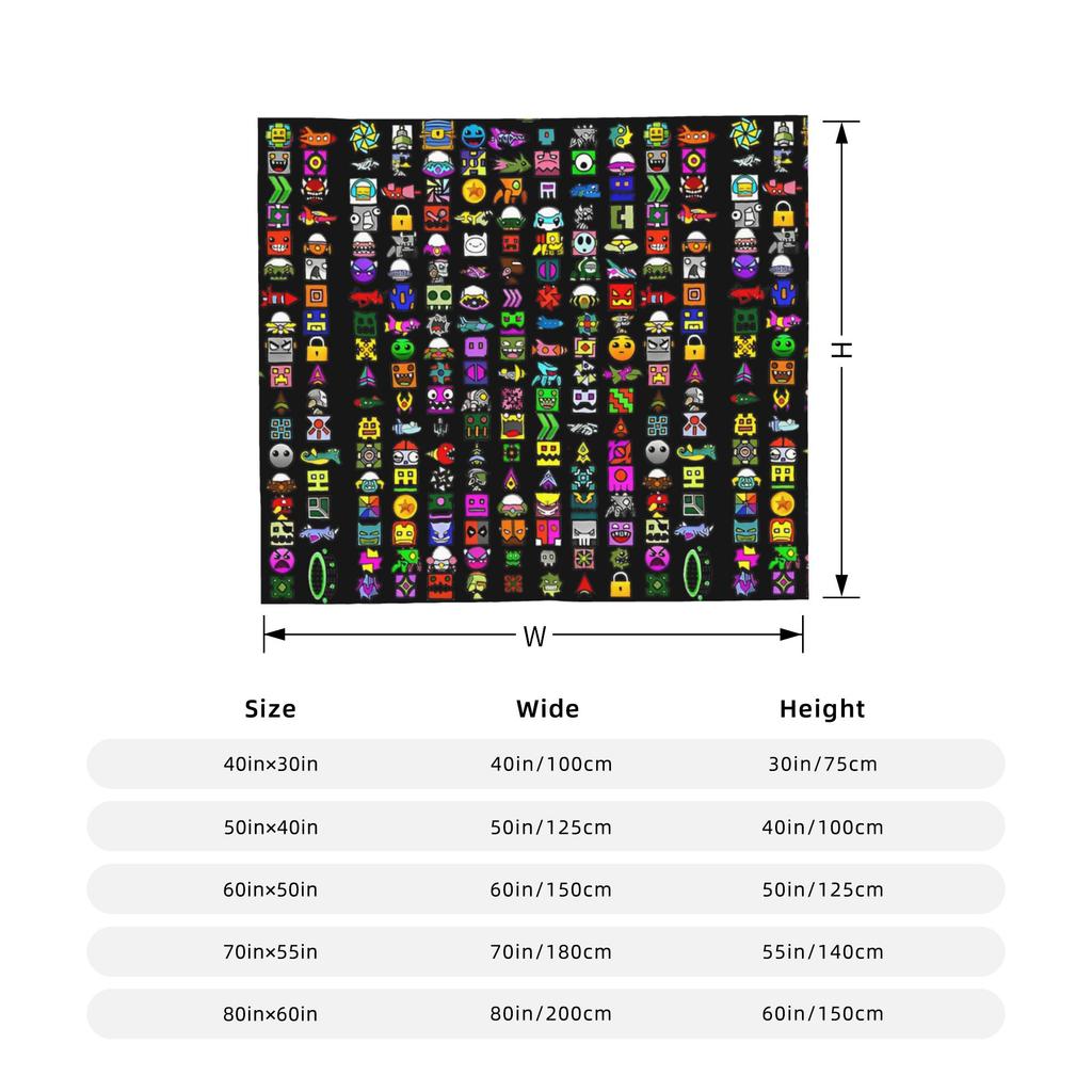 Funny Gaming Geometric Dash Video Game Knitted Blanket Velvet Geometry Dash Soft Throw Blankets for Bedding Couch Bedspread