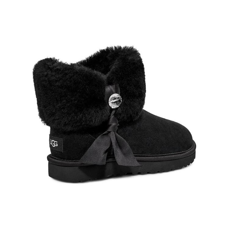UGG Cinched Fur Mini Snow Boots Black Women's 1106909-BLK