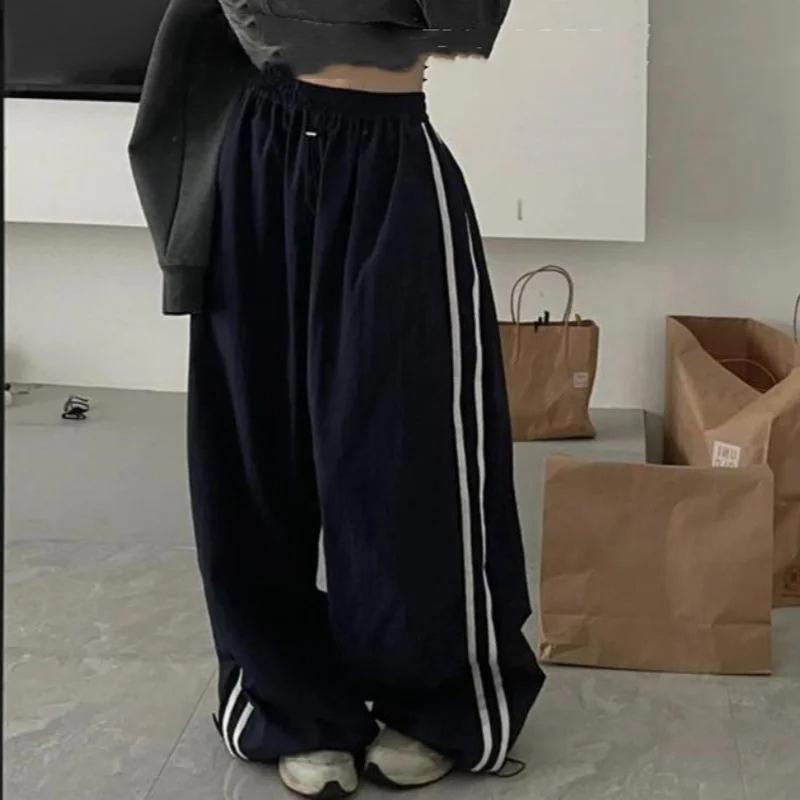 

Oversized Hip Hop Baggy Pants Fashion Women Striped Pocket Elastic High Waist Cargo Pant Streetwear Sweatpant Loose New Trousers XL темно-синього кольору