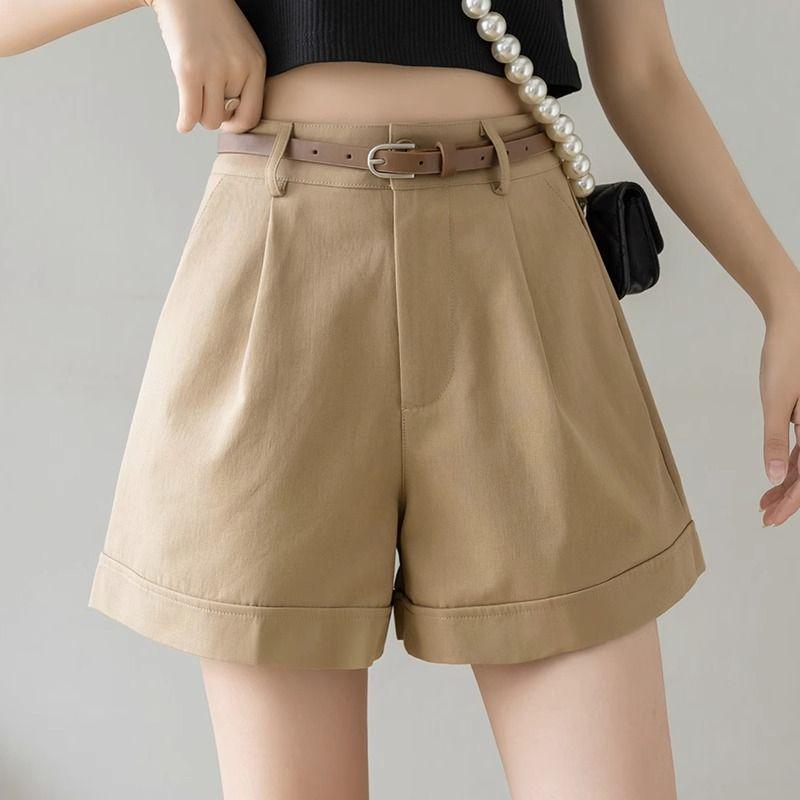Dámské šortky s vysokým pasem áčkového střihu se širokými nohavicemi a páskem - Léto 2025 Casual Workwear