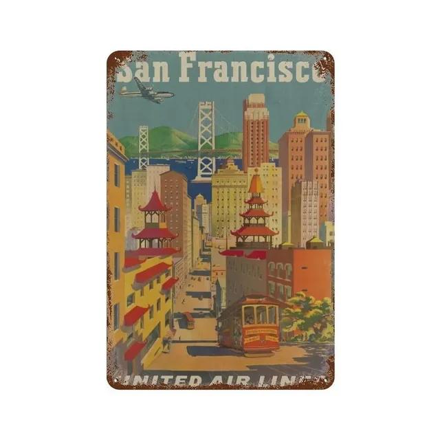 Vintage City View Metal Tin Signs  Landscape Plaque Wall Decoration Posters for Man Cave Home Cafe Garden Club Bar  Iron Pain