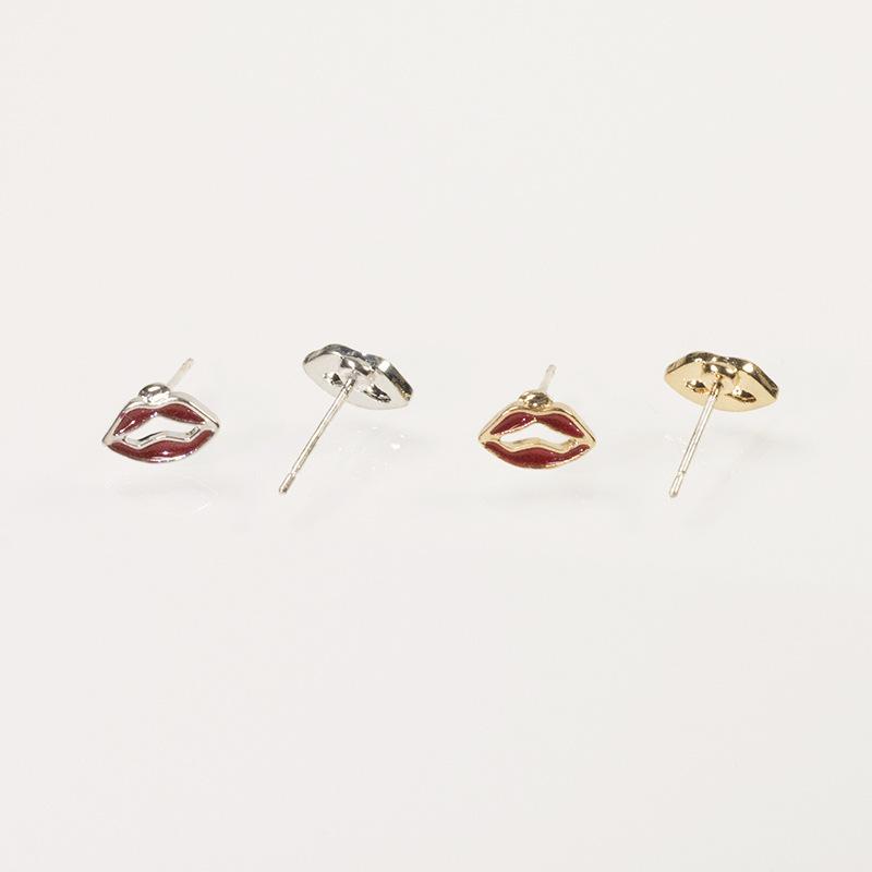 S925 silver needle cute small stud earrings red lip painting oil stud earrings personalized small lip big stud earrings fashion earrings women