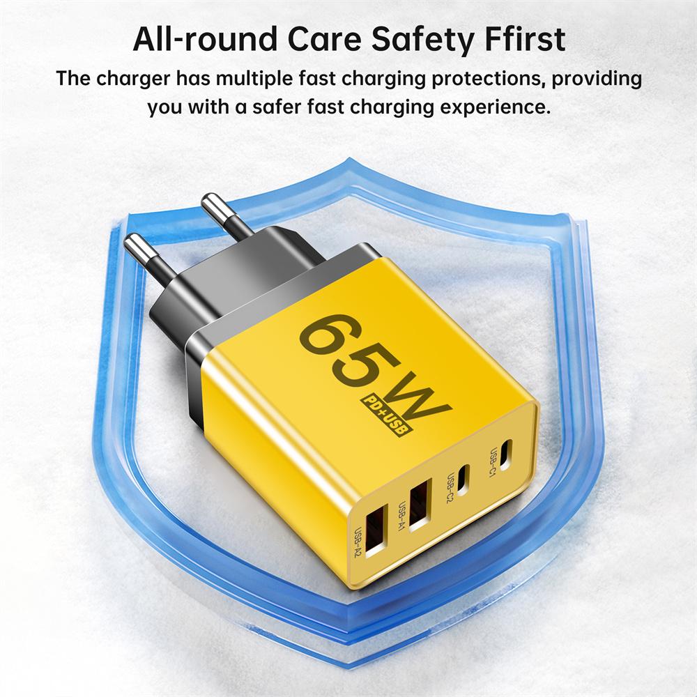65W USB Type C Charger Fast Charging EU/US/UK Plug Travel Charger for IPhone Samsung Xiaomi 4 Ports Phone Quick Charger Adapter
