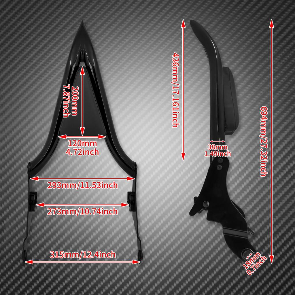 HCmotorku Motorcycle Sissy Bar Backrest Pad Passenger Removable Rear Seat Pillion Pad for Harley Sissy Bar Touring Electra Glide Road King Road Glide