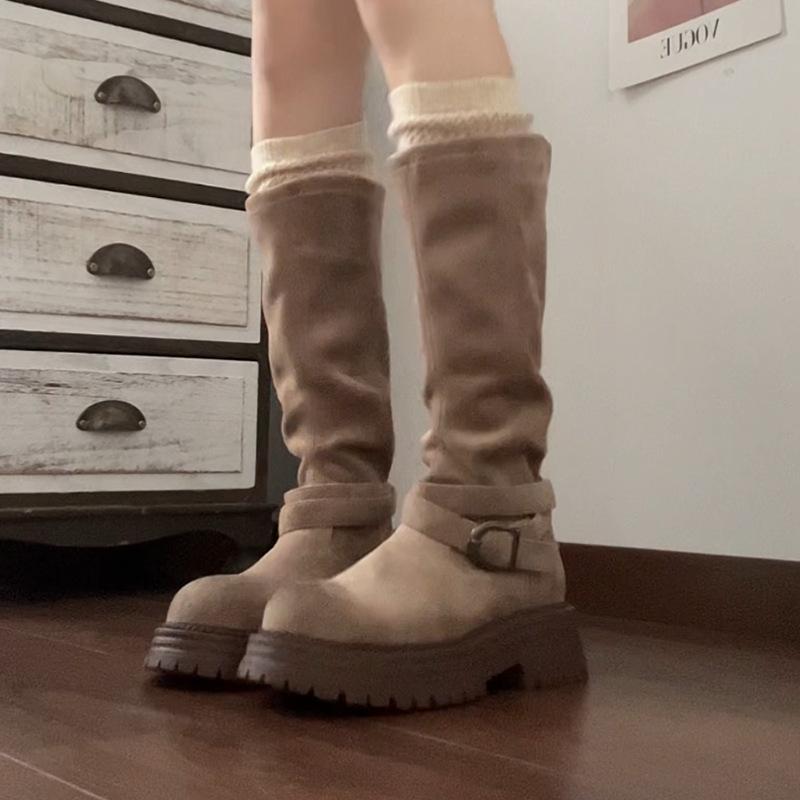 Retro Simple Tall Tube Versatile Comfortable Fashion Boots Women's Autumn and Winter Fashion Maillard Thick-soled Knee Boots