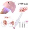 Gel Nail Set 36W USB LED lampe UV sèche-ongles 5 en 1 perceuse à ongles lime broyeur Kit de toilettage tampon à ongles polisseur dissolvant outil de manucure