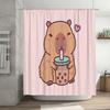 Cute Boba Tea Capybara Shower Curtain Set Funny Animal Bathroom Decor Washable Waterproof Fabric