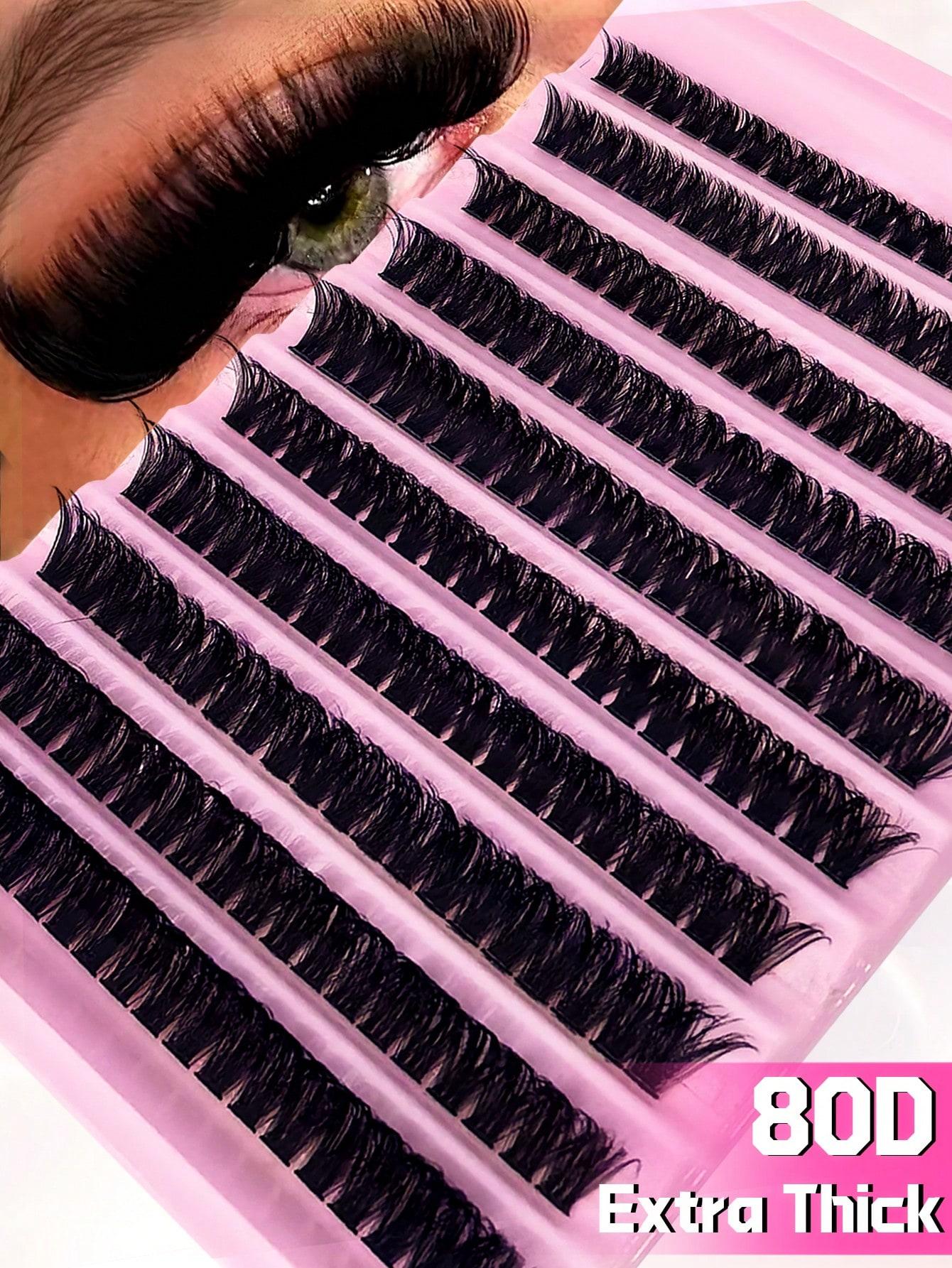 

10 Rows 200PCS 80D D Curl Lash Clusters, 8-16mm DIY Individual Eyelash Extensions, Extra Thick Fluffy Reusable Lashes чорний