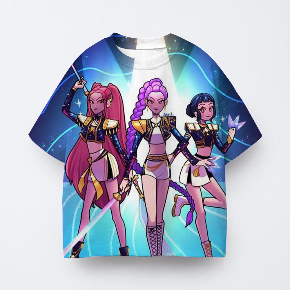 Dívčí K-popové tričko Demon Hunter s krátkým rukávem, anime dětské oblečení, značka Tiger, styl Harajuku, top tričko