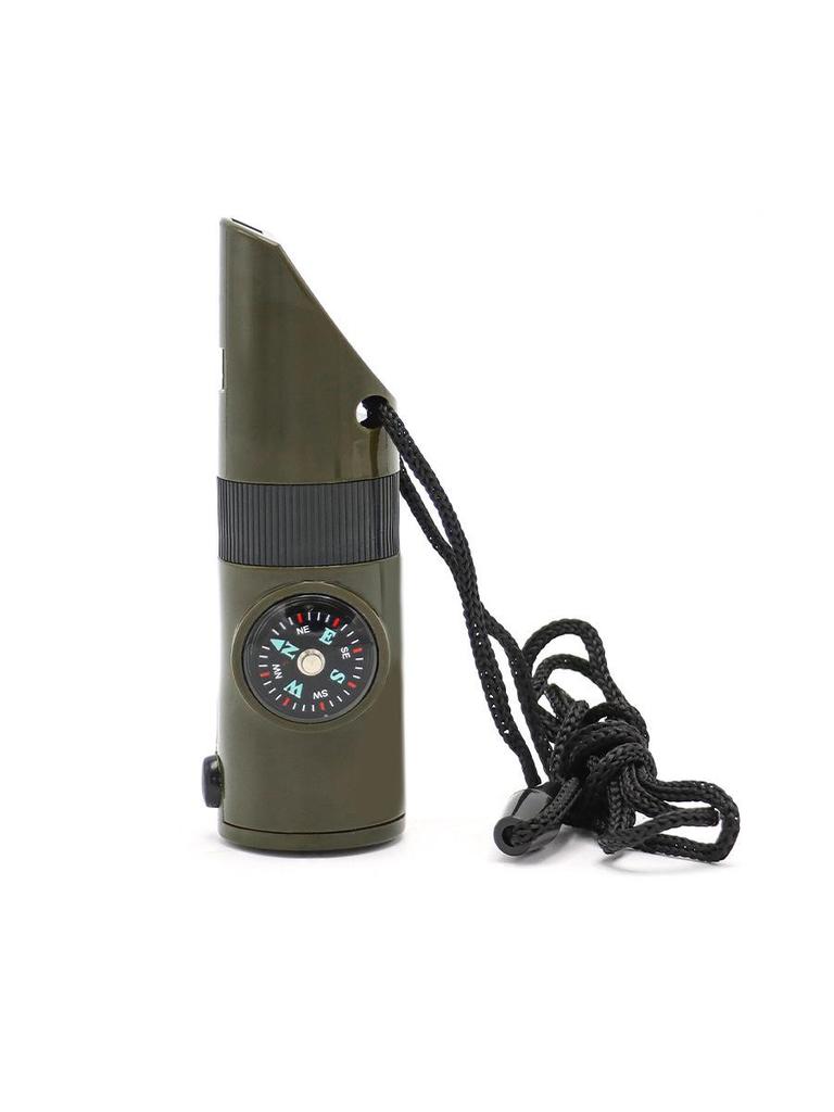 Seven-in-One Survival Whistle: LED Light, Thermometer, Compass, and More
