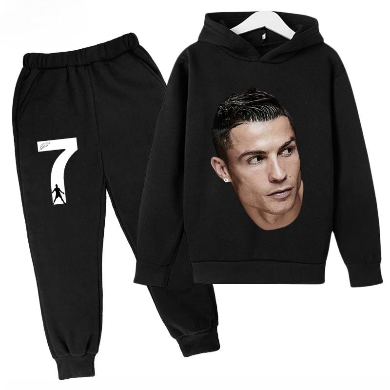 Children's Sports Hoodie Set  Sweatshirt Pants 2-piece Set for Boys and Girls Ronaldo Avatar Printed Kids Clothes Girls