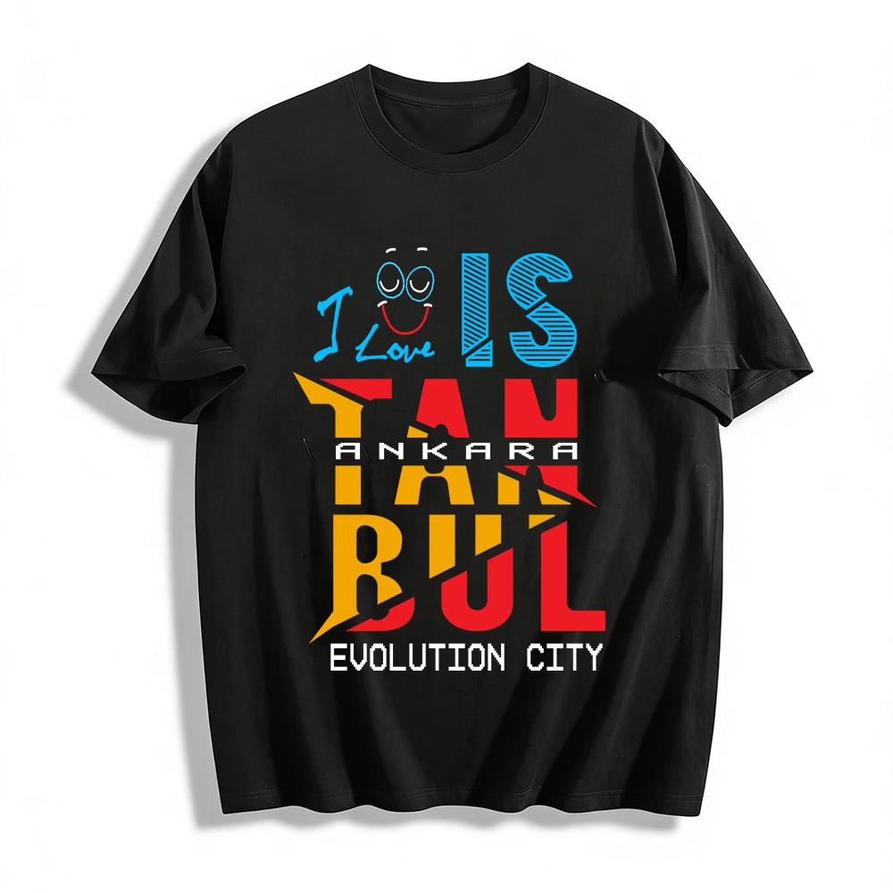 

I Love Istanbul Fun Graphic Print Short Sleeve T-Shirt Pure cotton T-shirt XXS
