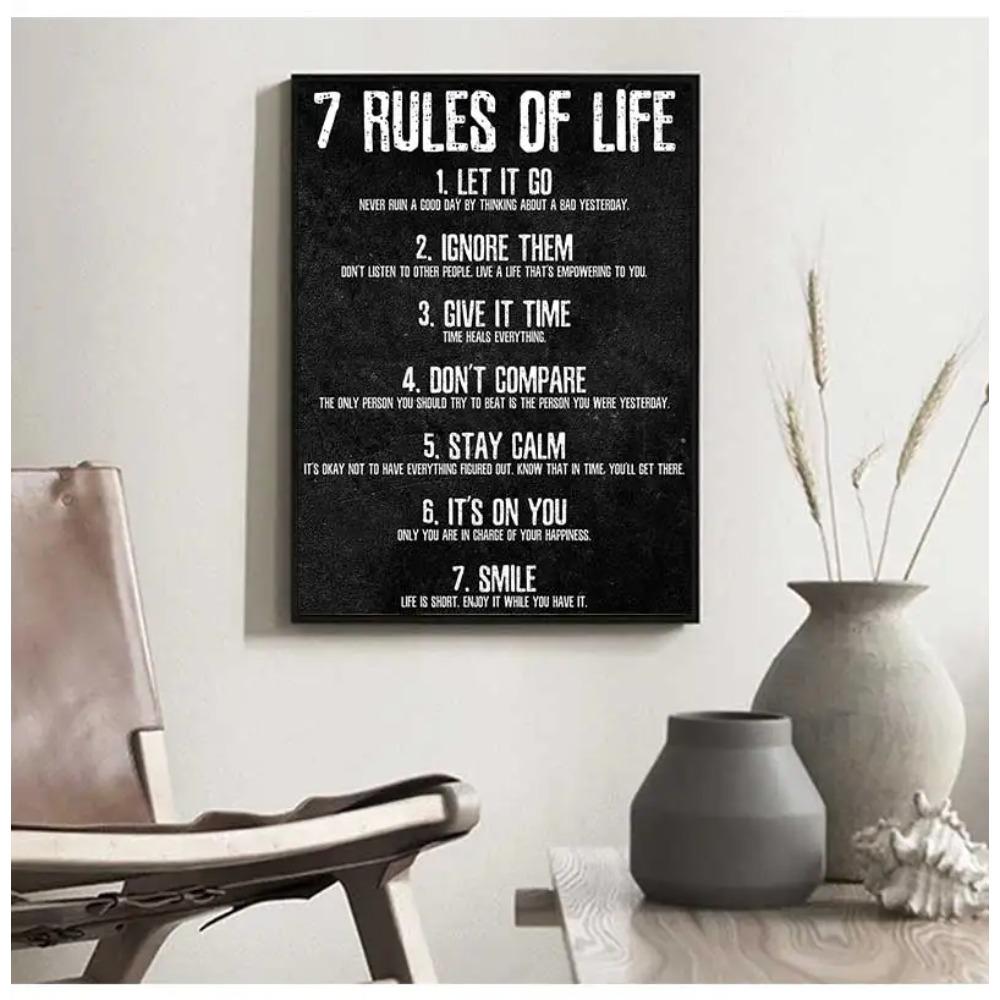 Motivational Posters and Prints On The Wall Canvas Painting Art Picture for Living Room 7 Rules of Life Watch Your Thoughts