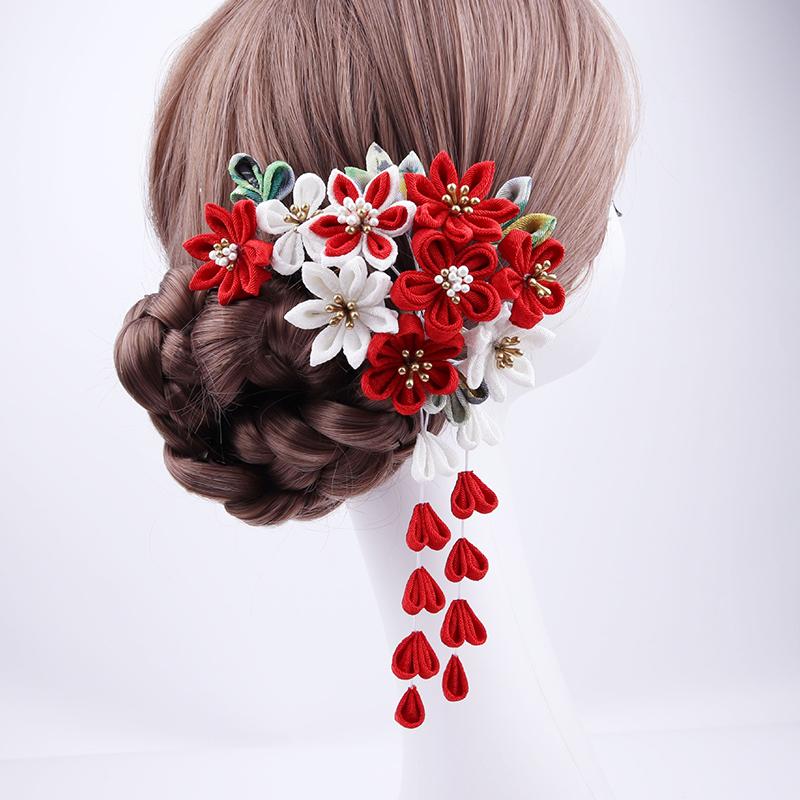 

Japanese Handmade Fabric Flower Hair Accessories Clip Tassel Kimono Hairpin Headdress Geisha Barrette Japanese Festvial Hairpins