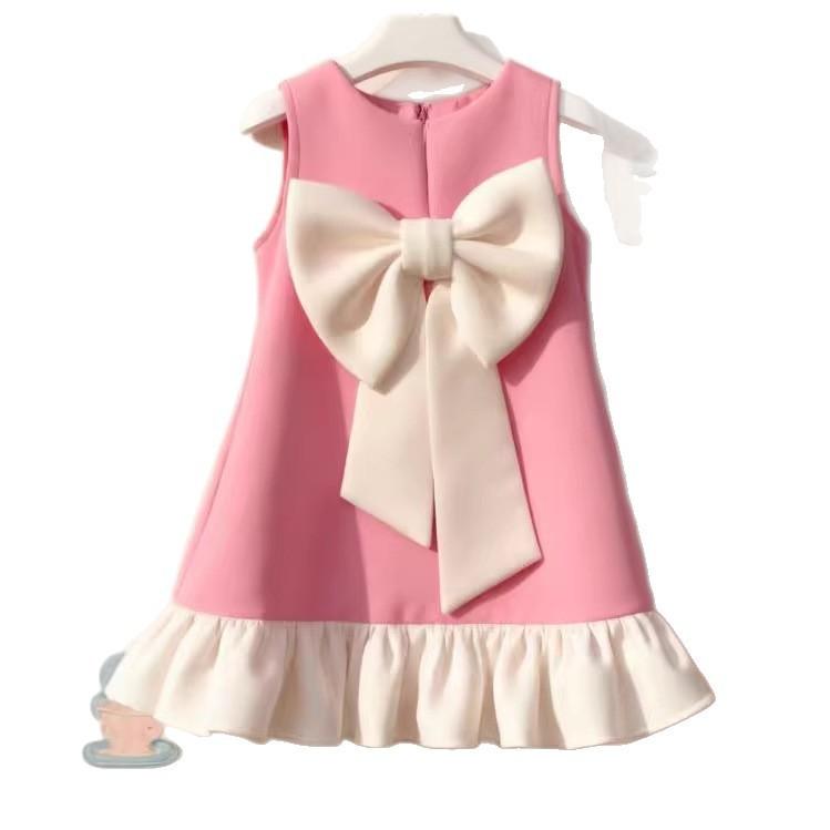 Rosa Kleid für Mädchen - Sommer Kindermode Großes Schmetterlingsknoten Prinzessinnenkleid