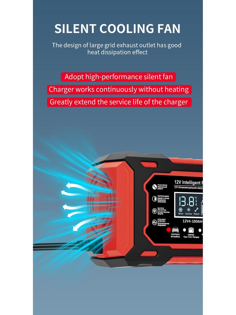 12V 6A Smart Pulse Repair Charger for Car & Motorcycle Lead-Acid Batteries