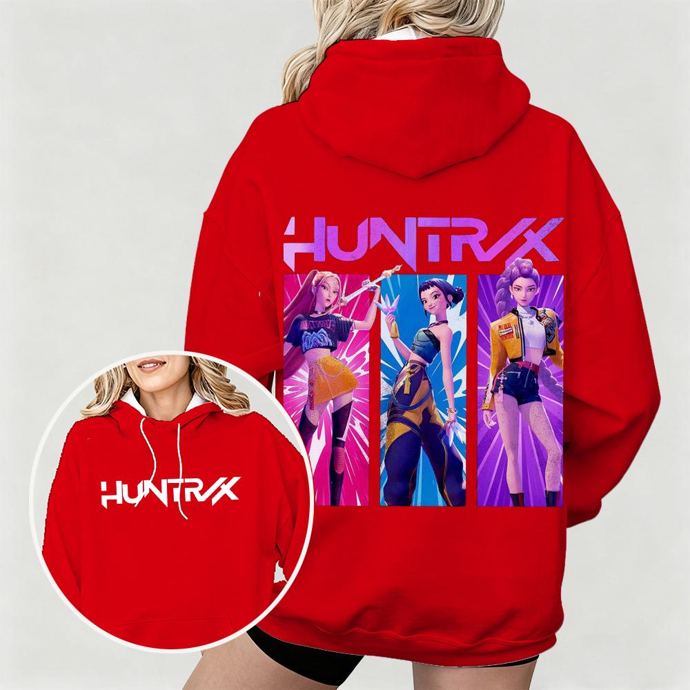 New Women's Oversized Hoodie with KPop Demon Hunters Animated Characters Print Dual-Side Art Design for Casual Daily Wear