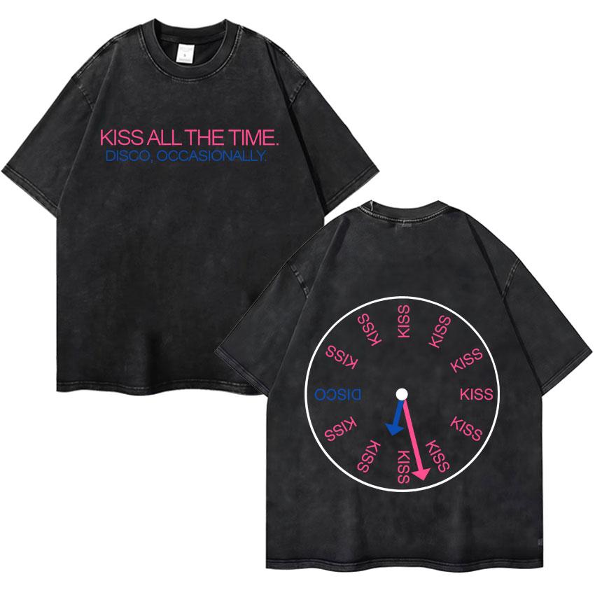 Harry Styles Küsst Immer Disco Gelegentlich Tour Hochwertig Vintage Gewaschen Rundhals T-Shirt Fan Geschenk Unisex Baumwoll-T-Shirt
