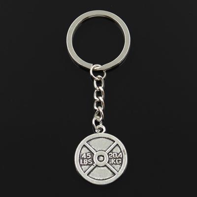 Fashion 30mm Key Ring Metal Key Chain Keychain Jewelry Antique Bronze Silver Color Barbell Disc Weight 45lbs 24x28mm Pendant