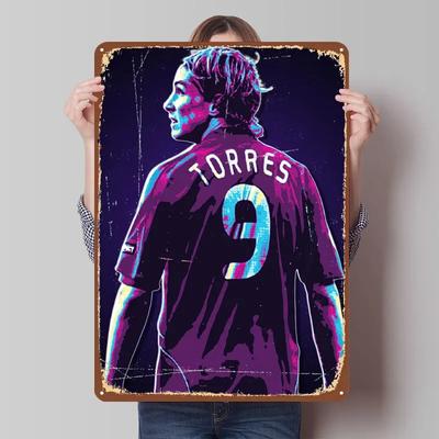 Fernando Torres Arte Jugador de Fútbol Póster de Metal Decoración Estética de Habitación Hombres Letreros Metálicos Personalizados de Lata para Decoración de Arte de Pared