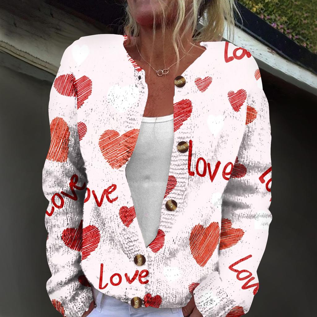 Women's Fashion Printed Long-Sleeved Knit Cardigan Button-Down Jacket