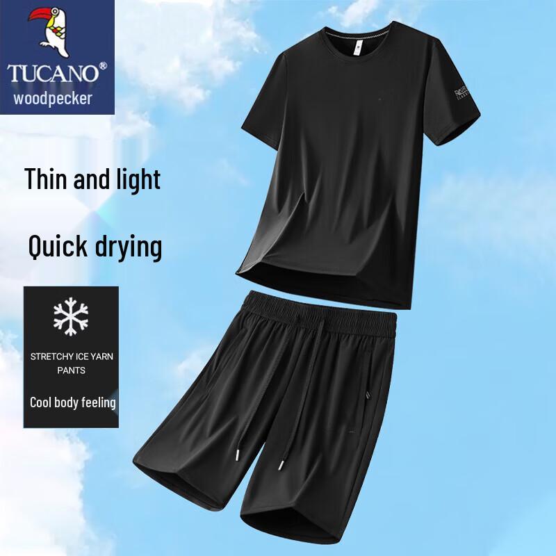 TUCANO Men s Summer Ice Silk T-shirt & Shorts Set 5XL