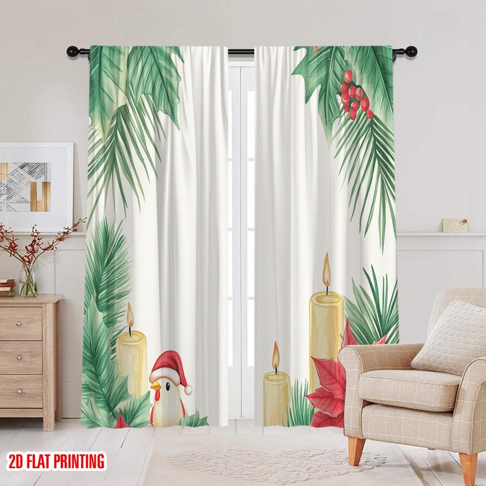 2 Stück, 2D-Flachdruck Vorhänge Rollos Weihnachten Kerze Weihnachtsstern Pinguin Kiefer (4) Strapazierfähiges Polyester (ohne Stange) Alles