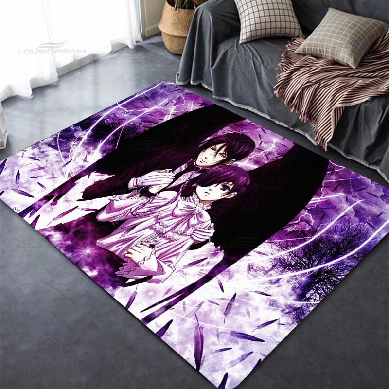 Square Flannel Black Butler Carpet Demon Butler Cartoon Decorative Floor Mat Modern Home Living Room Carpet Bedroom Rug