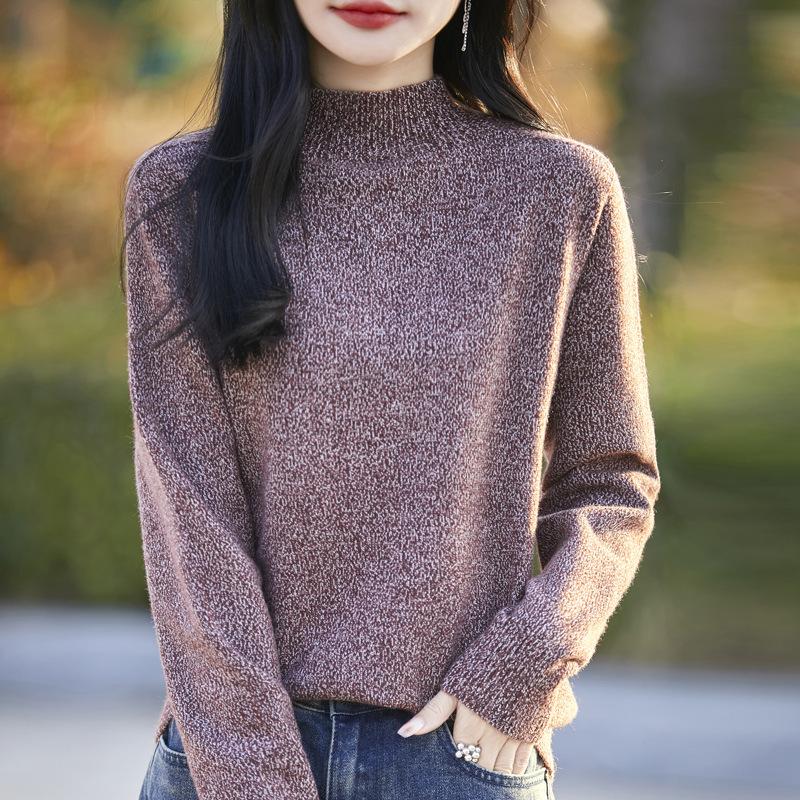 First-line Ready-to-wear Skin-friendly Velvet Half-turtleneck Sweater for Women In Autumn and Winter New Style Floral Yarn Thickened Base Sweater