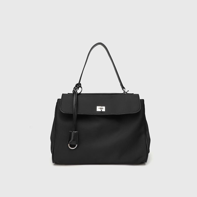 

2024 New Rodeo Kelly Single-Shoulder Nylon and Leather Handbag for Women with Underarm Lock Clasp, Commuting Tote Bag Black Medium