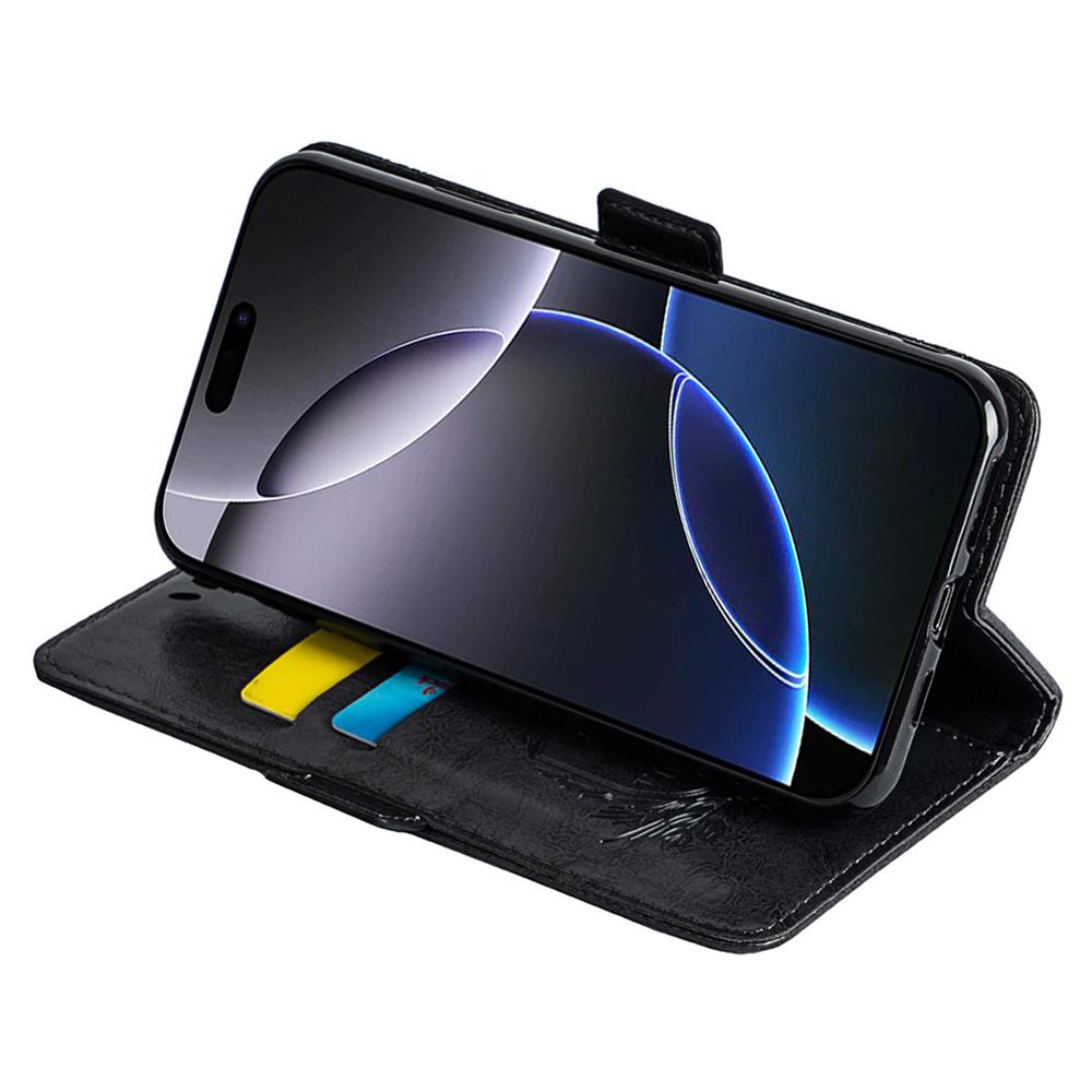 For iPhone 14 Pro Leather Case Flower Imprint Wallet Phone Cover with Side Buckle