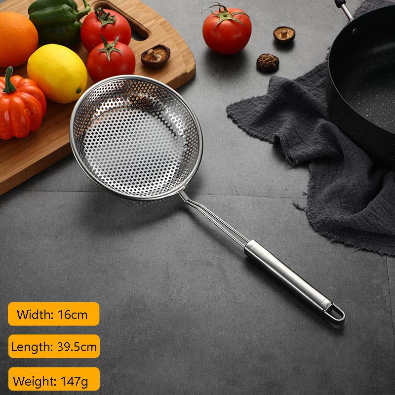 304 Stainless Steel Flat-Bottom Colander Hot Pot Fat Skimmer Spoon for Everyday Frying Steaming and Scooping Kitchen Tool