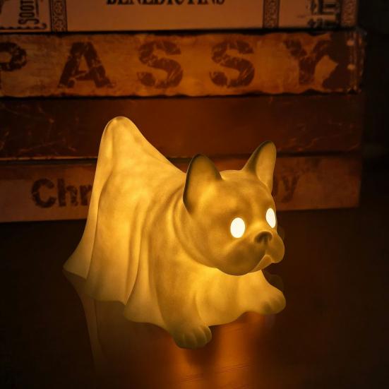 Halloween Ghost Dog Night Lamp Glowing Dachshund Pug French Bulldog Resin Statue Figurine Holiday Party Home Office Bedroom Decorative Lamp Dog Lovers