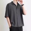 Men's Black Satin Short Sleeve Shirt Casual Oversized Streetwear Top