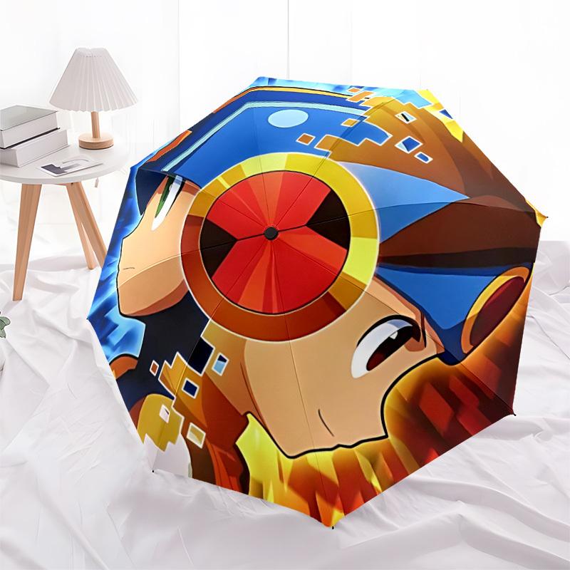 1PC Mega Man PixelArt RetroGaming Automatic Folding Umbrella - Compact 8-Rib Design, Durable Plastic & Iron, Daily Use F010648