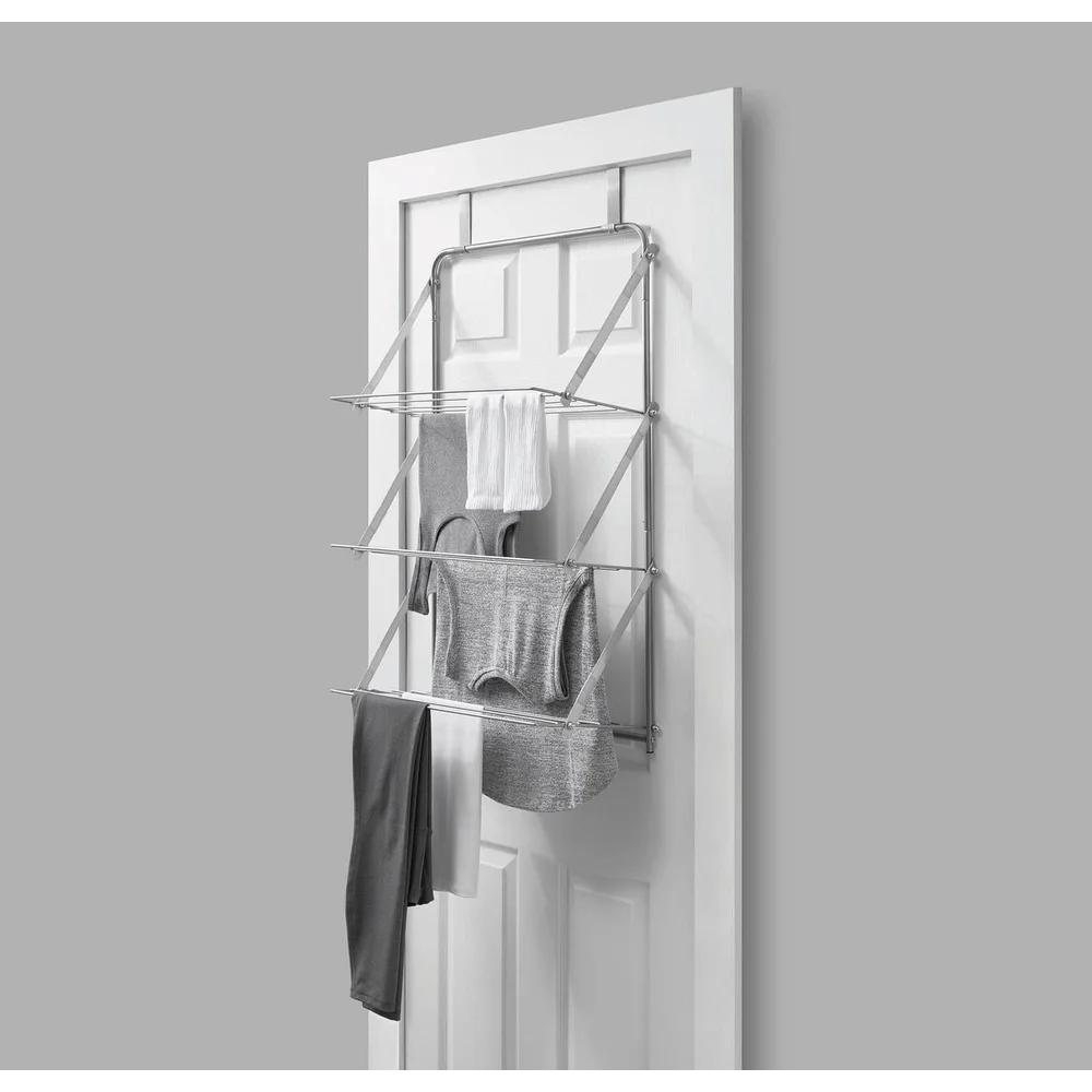 3-Tier Over-the-Door Steel Towel Rack Clothes Drying Organizer Bathroom Storage Hooks Heavy Duty Shelves Home Office Laundry